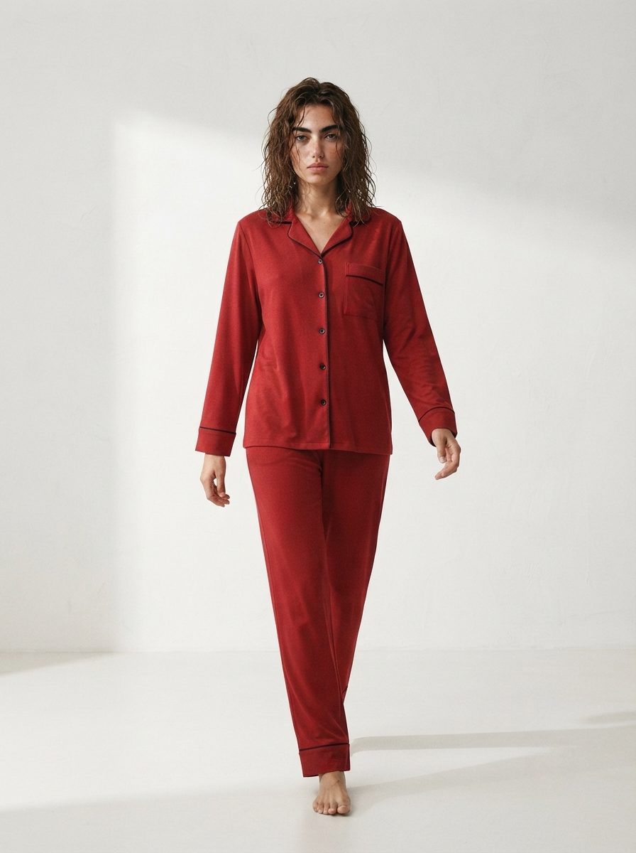 Full Sleeve & Trouser PJ Set - Red