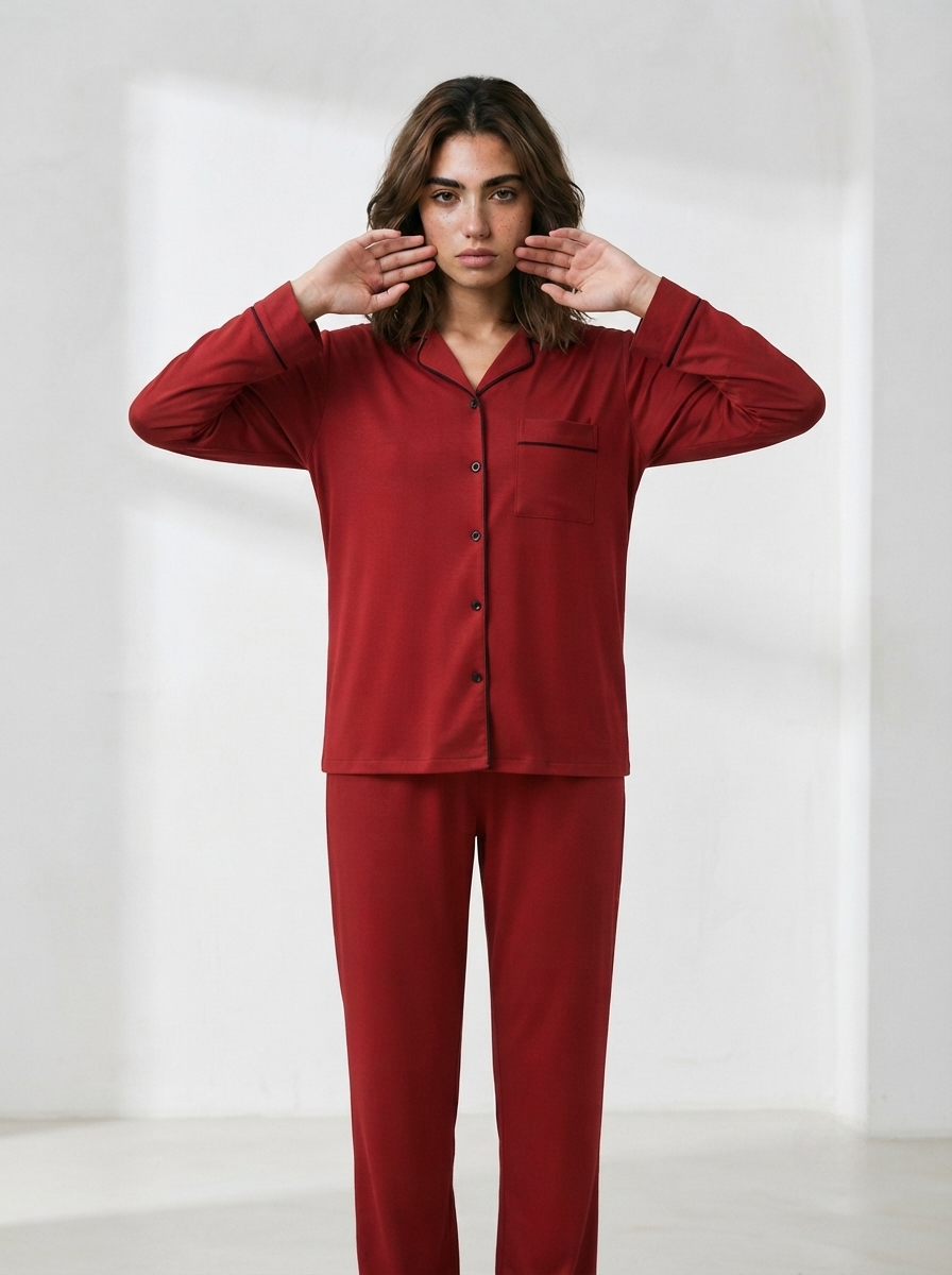 Full Sleeve & Trouser PJ Set - Red