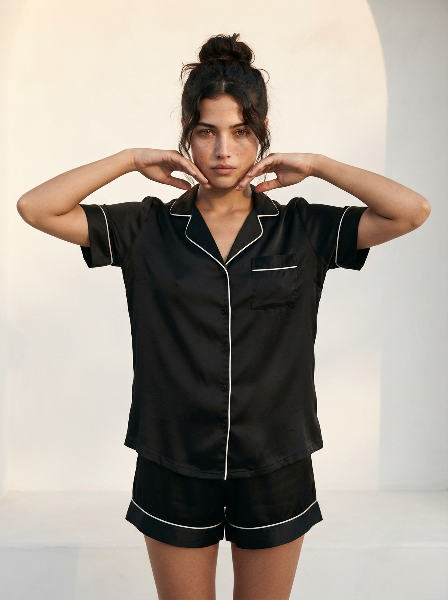 Half Sleeve & Shorts PJ Set - Black