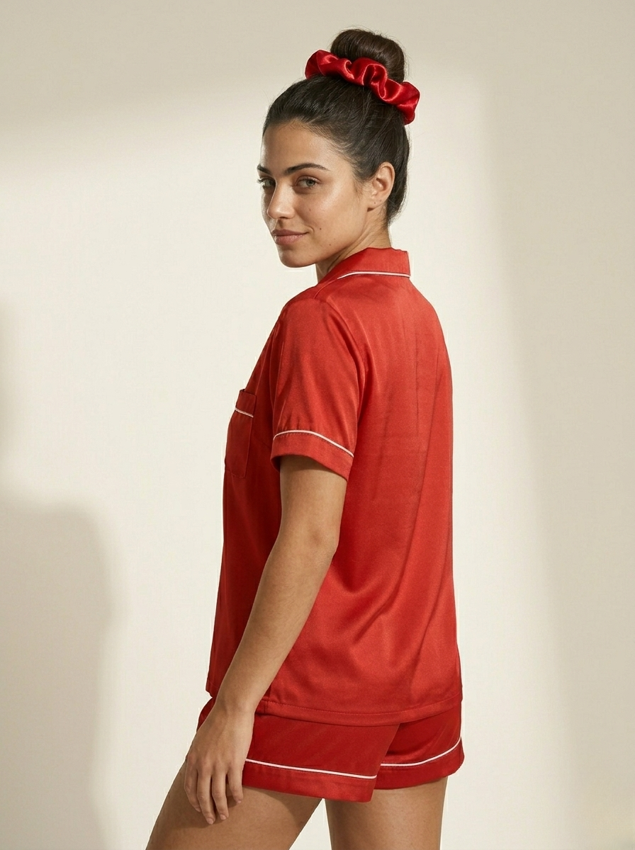 Half Sleeve & Shorts PJ Set - Red